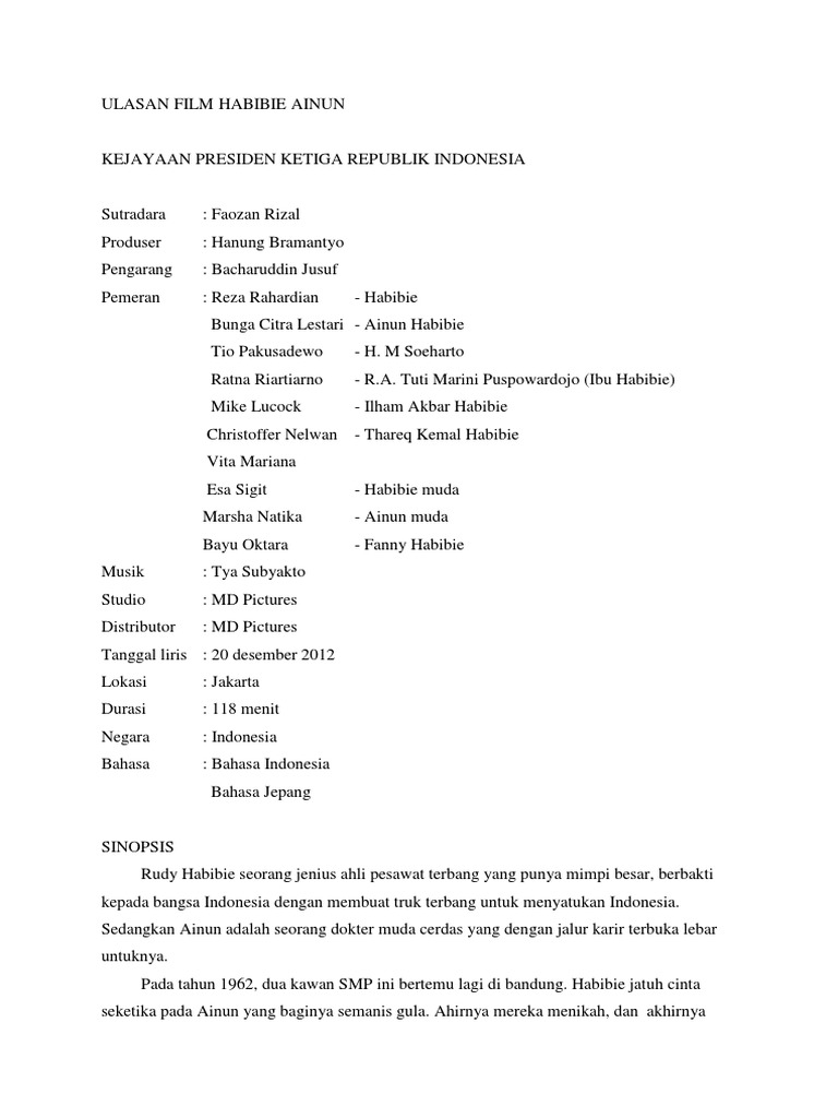 Teks Ulasan Film Habibie Dan Ainun Beserta Strukturnya