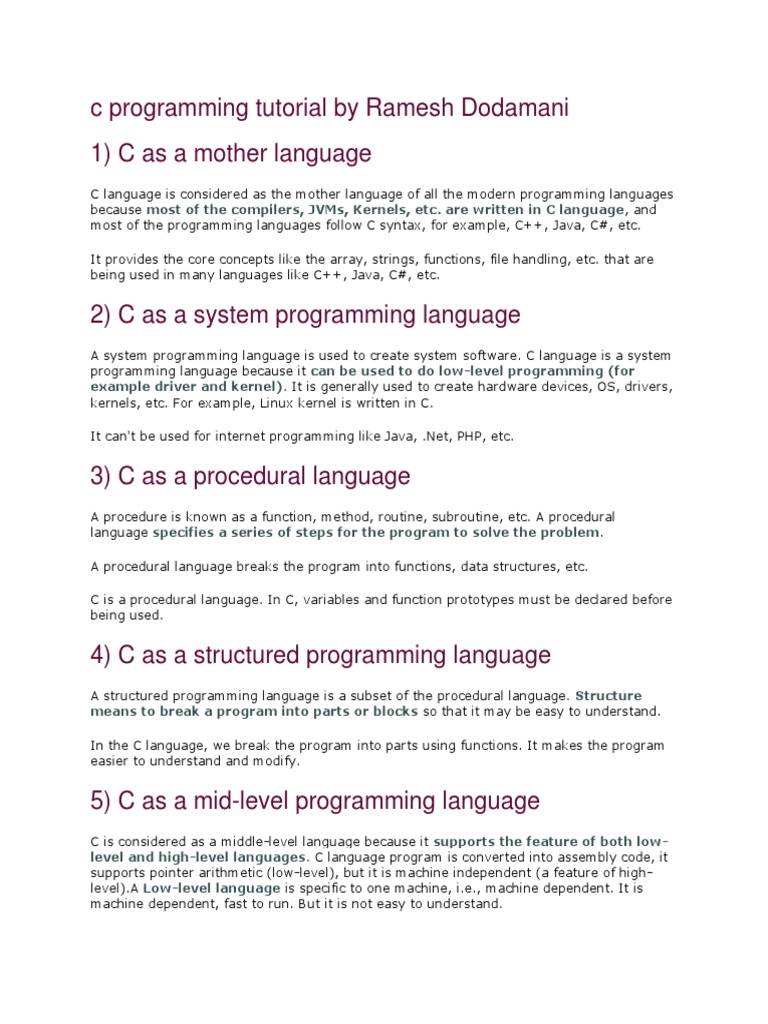 C Programming Tutorial by Ramesh Dodamani | PDF | C (Programming ...