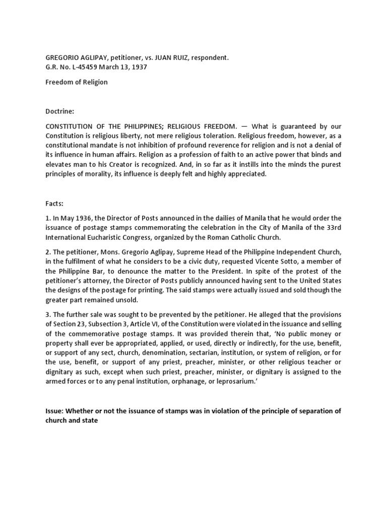 Aglipay vs ruiz essay image