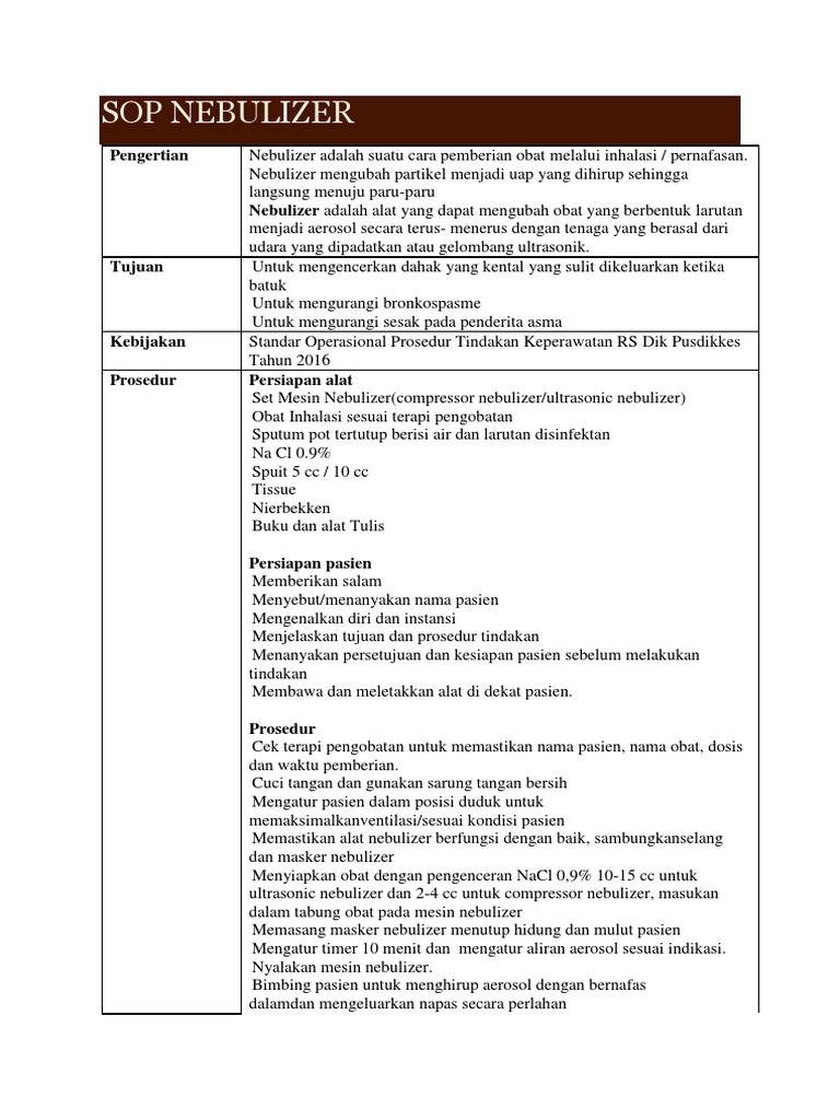 Panduan SOP Nebulizer dan EKG | PDF | Kesehatan Holistik | Sains ...