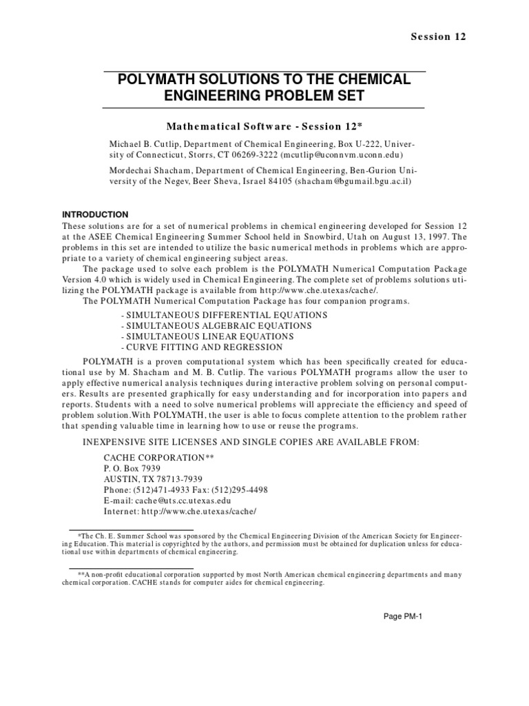 Polymath Solutions To The Chemical Engineering Problem Set PDF | PDF ...
