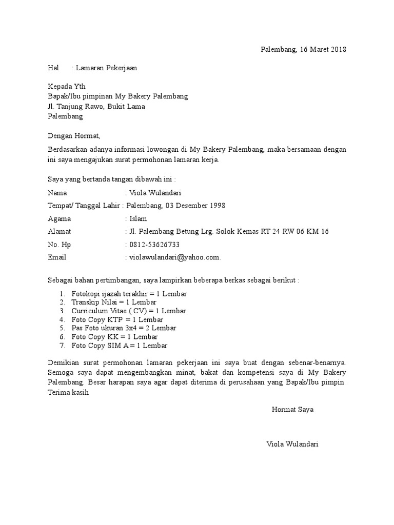 Surat Lamaran Toko Roti 1