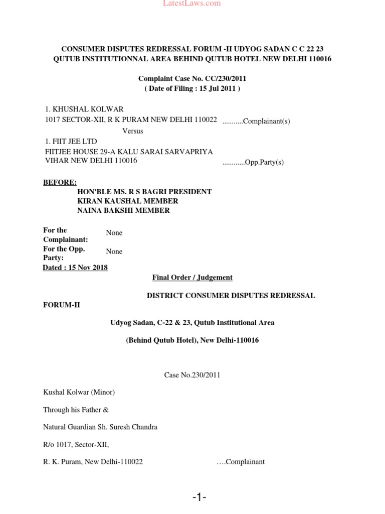 Khushal Kolwar v. FIITJEE | PDF | Arbitration | Complaint