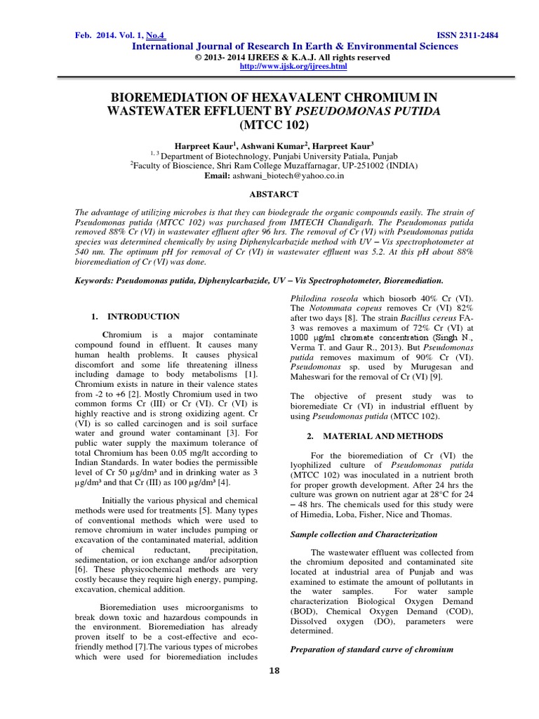 Bioremediation of Hexavalent Chromium in Wastewater Effluent by ...