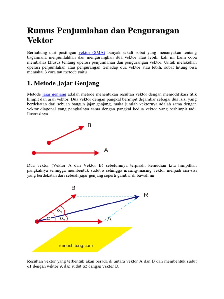 Rumus Penjumlahan Dan Pengurangan Vektor