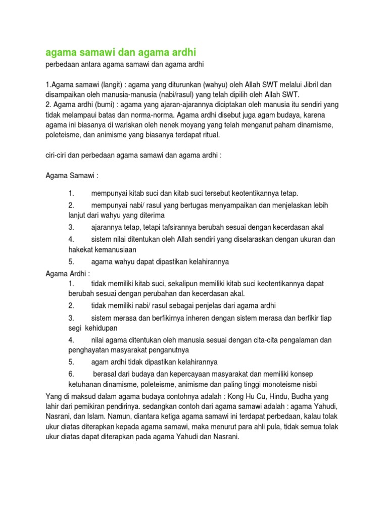 Perbandingan Agama Samawi dan Ardhi | PDF