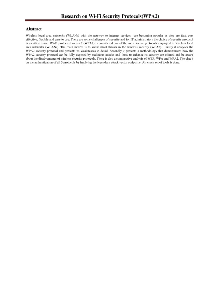 Research On Wi-Fi Security Protocols (WPA2) | PDF