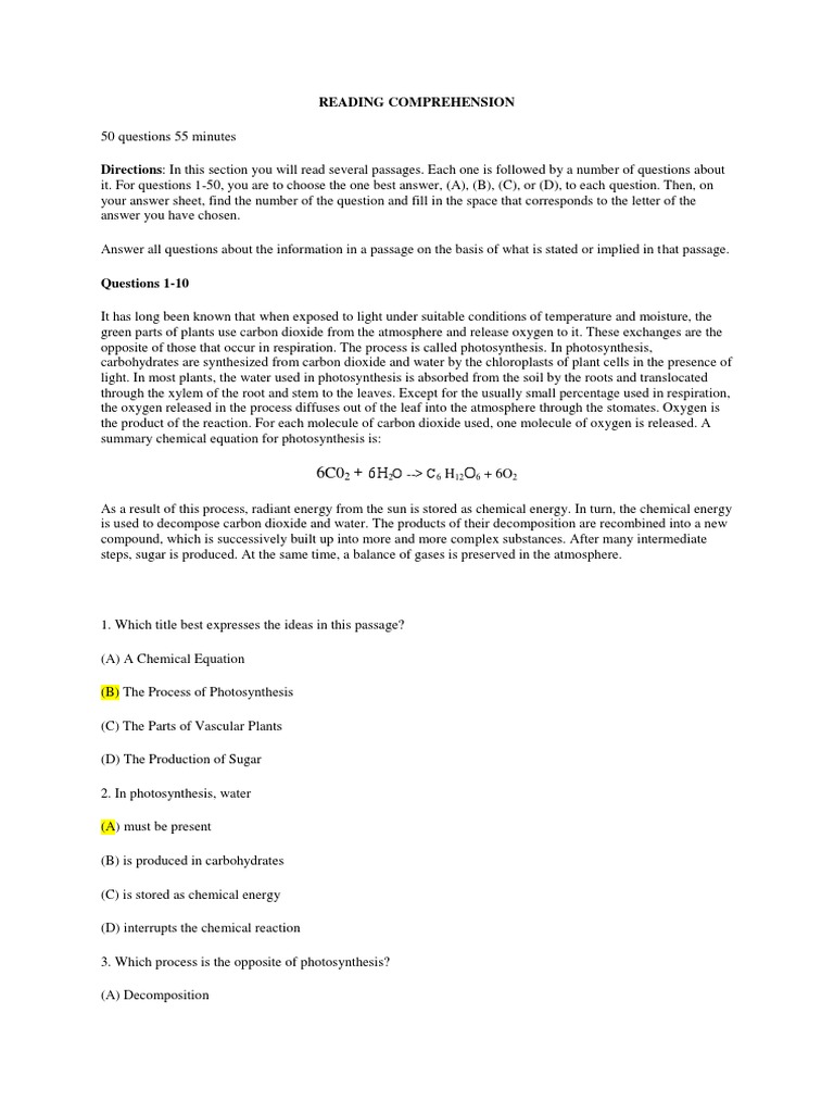 Tes Toefl Reading Photosynthesis Sun