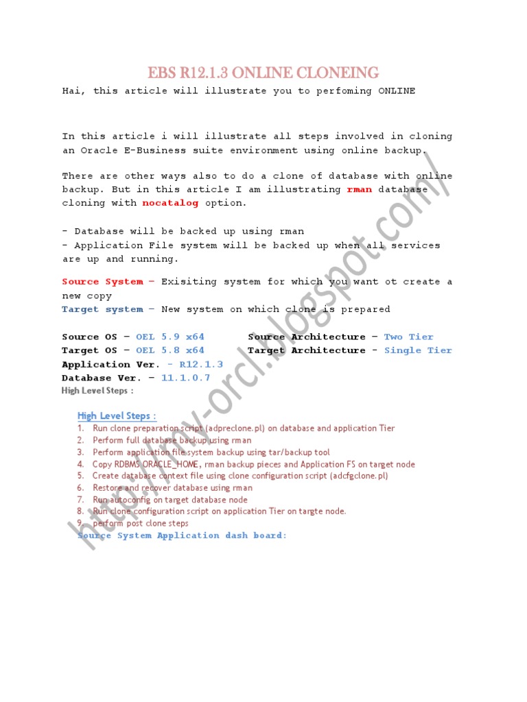 Ebs r12.1.3 Online Clone | PDF | Oracle Database | Backup