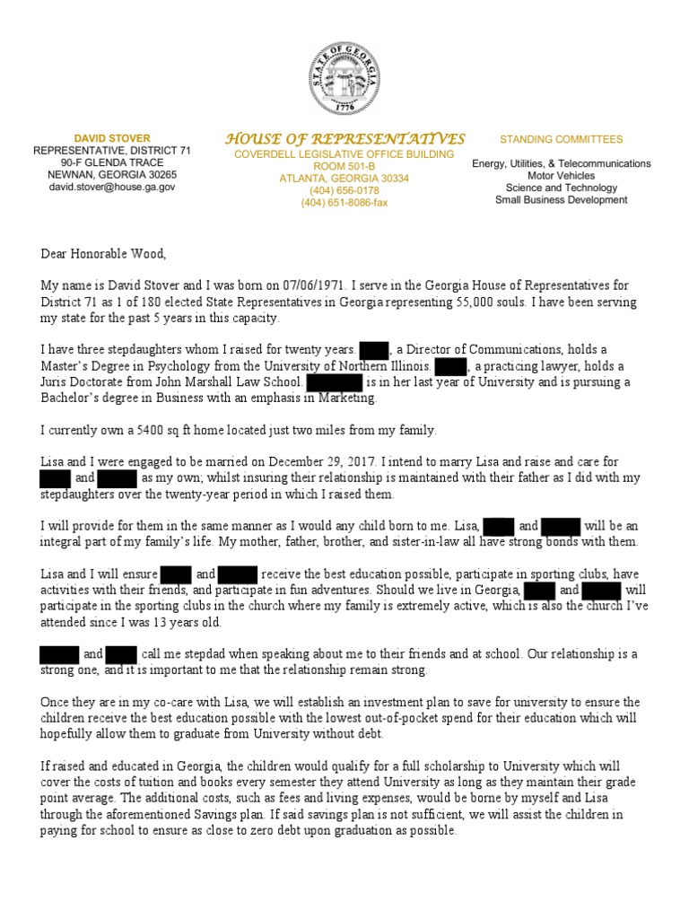 Rep Stover S Letter To U K Judge Requesting Custody of British Children ...
