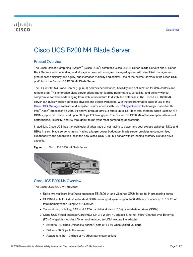Cisco UCS B200 M4 Blade Server: Product Overview | PDF | Solid State ...