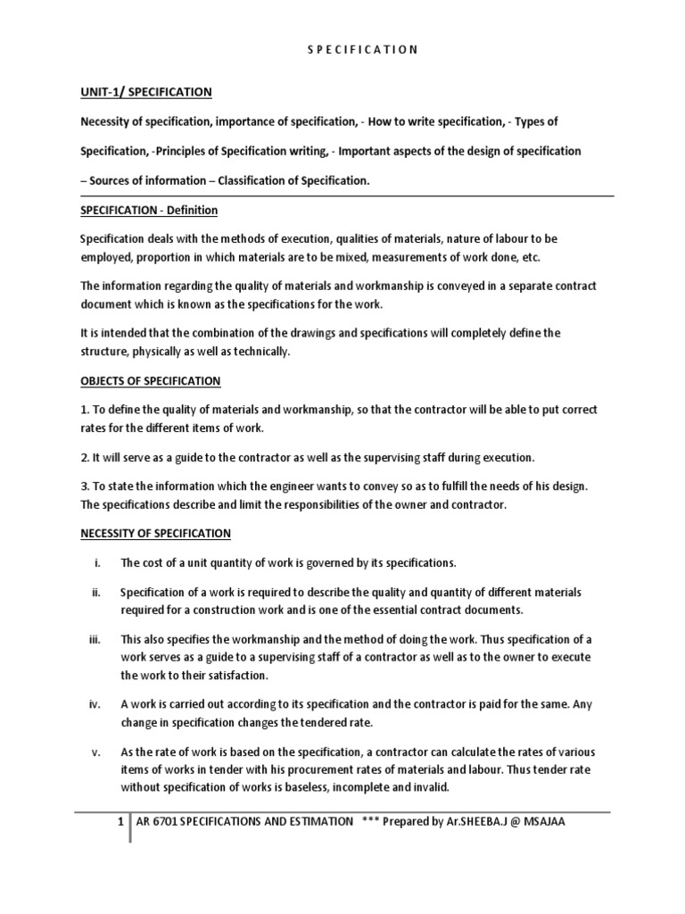 Importance of Specifications in Estimation | PDF | Specification ...