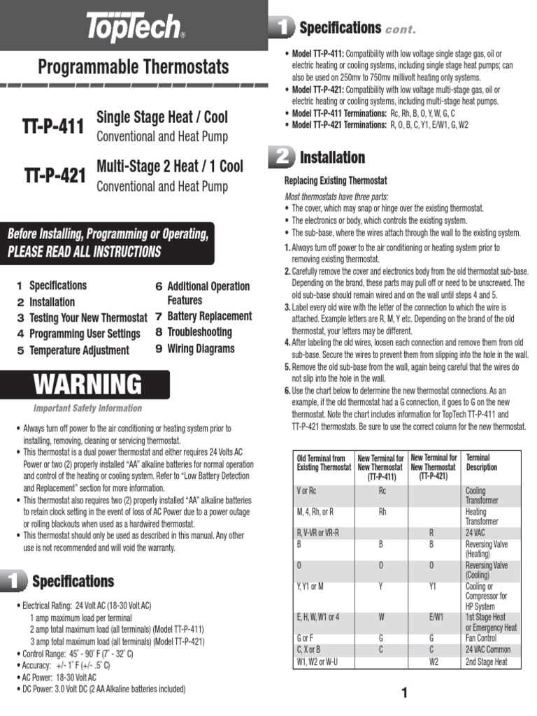 TopTech Value Series Programmable Manual | Thermostat | Air Conditioning