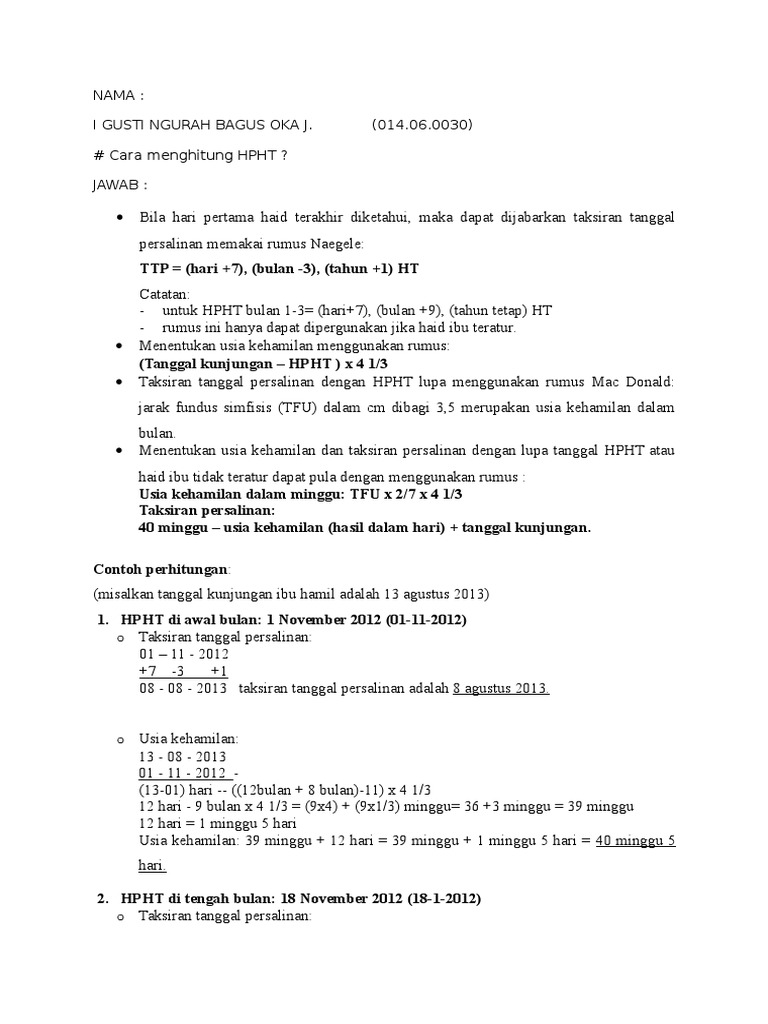 Cara Menghitung Hpht