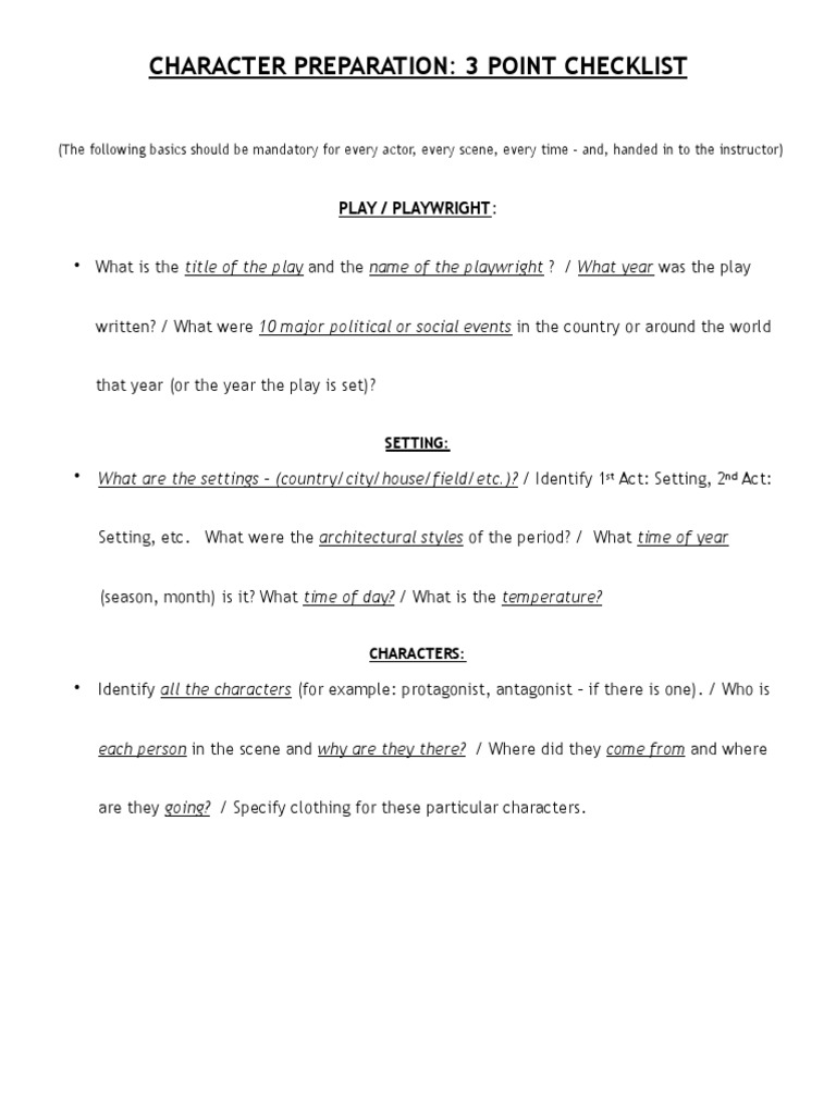 Essential Character Prep Checklist | PDF
