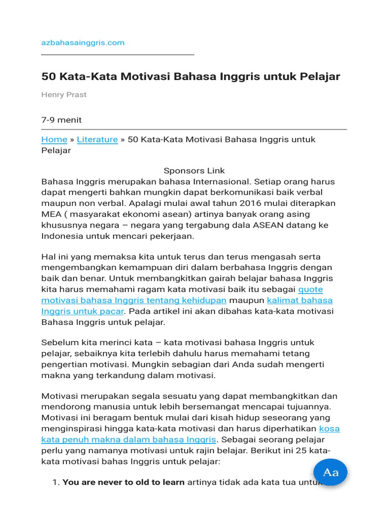 50 Kata Kata Motivasi Bahasa Inggris Untuk Pelajar 50 Kata Kata Motivasi Bahasa Inggris Untuk Pelajar