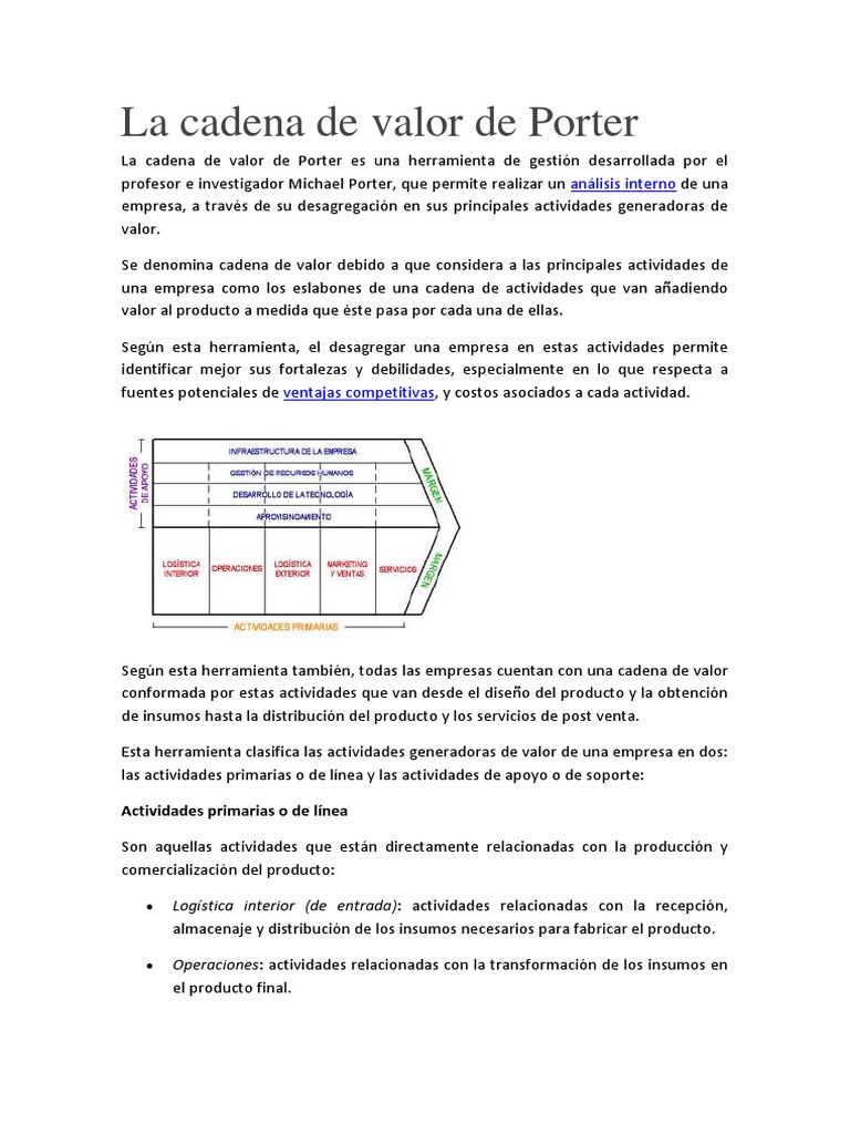 Análisis de la Cadena de Valor de Porter | PDF | Cadena de valor ...