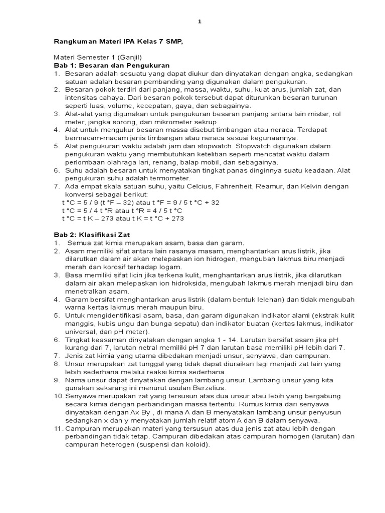 Rangkuman Materi Ipa Kelas 7 Smp Kelas 8 Pdf