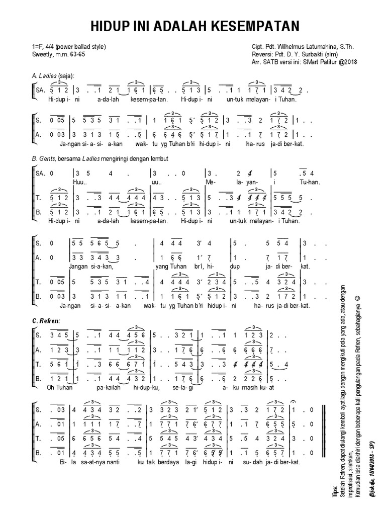 Hidup Ini Adalah Kesempatan - SATB Partitur | PDF