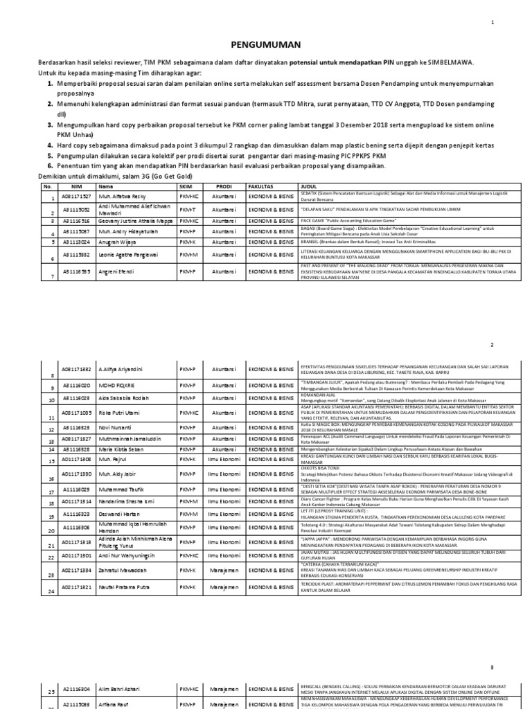 Pengumuman Perbaikan Proposal PKM | PDF