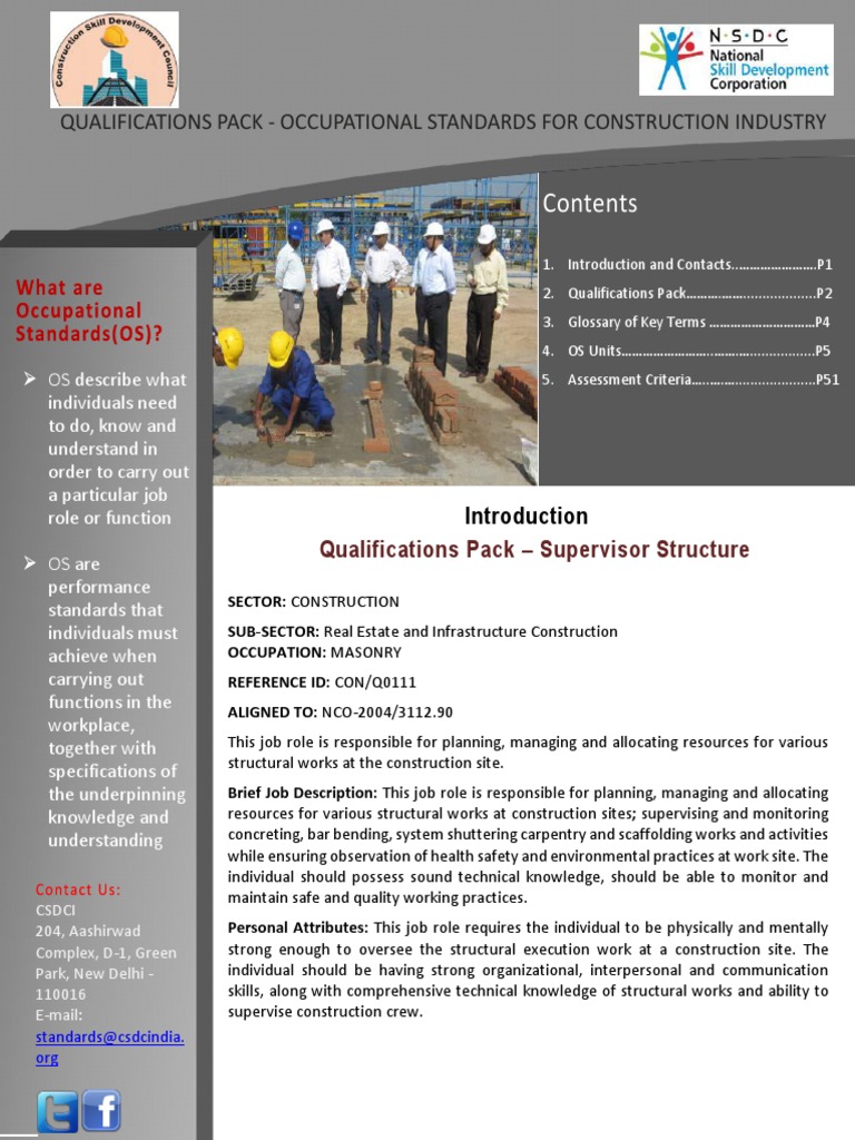 Supervisor Structure Qualifications Pack | PDF | Specification ...