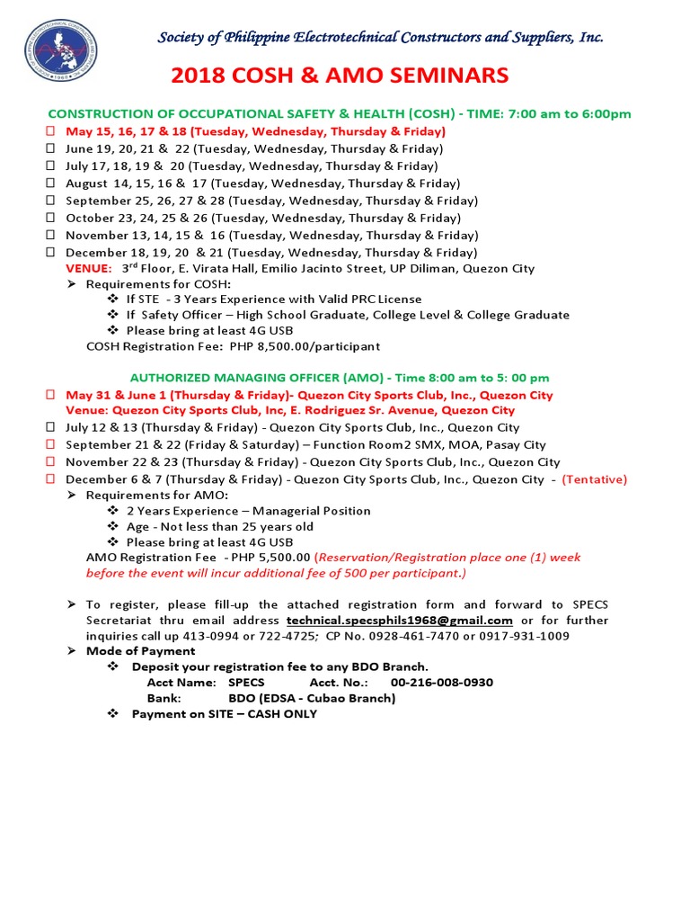 2018 Cosh & Amo Seminars Society of Philippine Electrotechnical