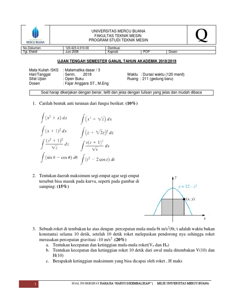 Contoh Soal: Soal Matematika Dasar Kuliah Semester 1