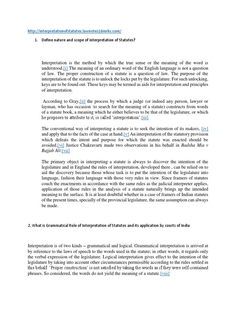 Define Nature and Scope of Interpretation of Statutes? Rajjab Ali