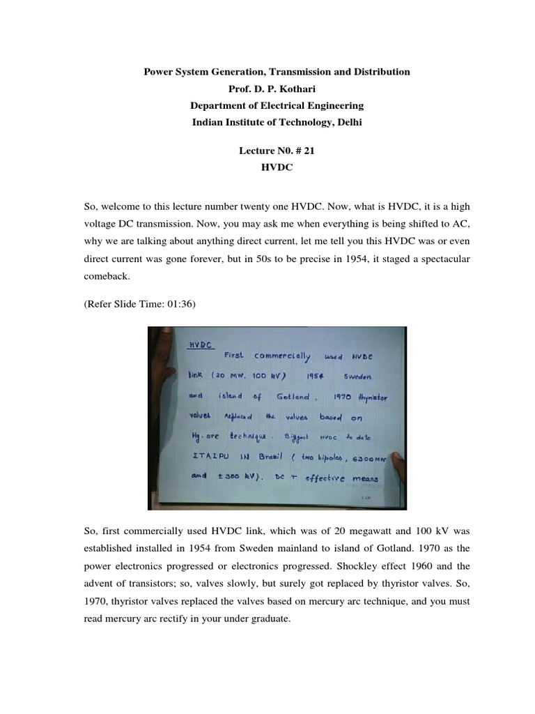 Power System Generation, Transmission and Distribution Prof. D. P