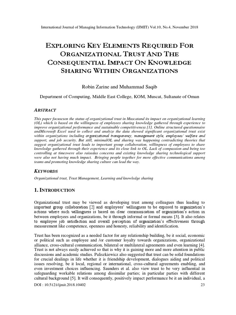 Organizational Trust and Knowledge Sharing | PDF | Trust (Emotion ...