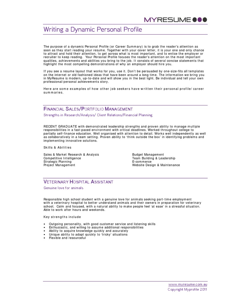 Personal Profile Summary Example PDF | PDF | Leadership | Strategic ...