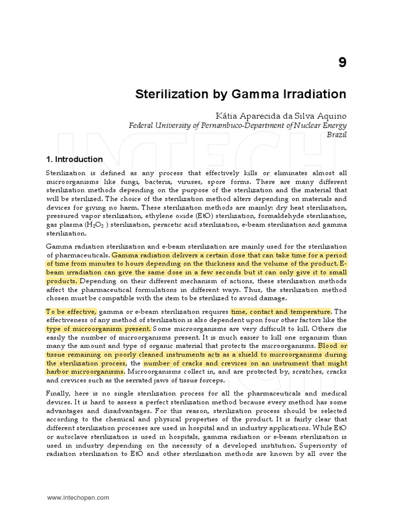 Sterilisation by Gamma Radiation PDF Sterilization (Microbiology) Ionizing Radiation