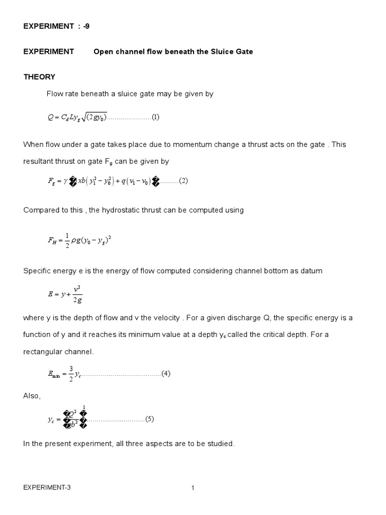 Flow Analysis Under Sluice Gate | PDF | Dynamics (Mechanics) | Mechanics
