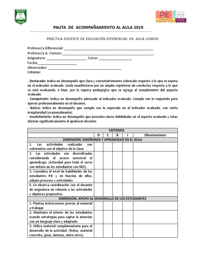 Pauta de Acompañamiento Educativa 2019 | PDF | Salón de clases | Maestros