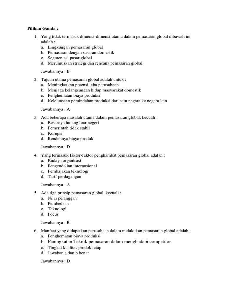 Soal Pilihan Ganda Dan Jawaban Perencanaan Pemasaran Ilmusosial Id