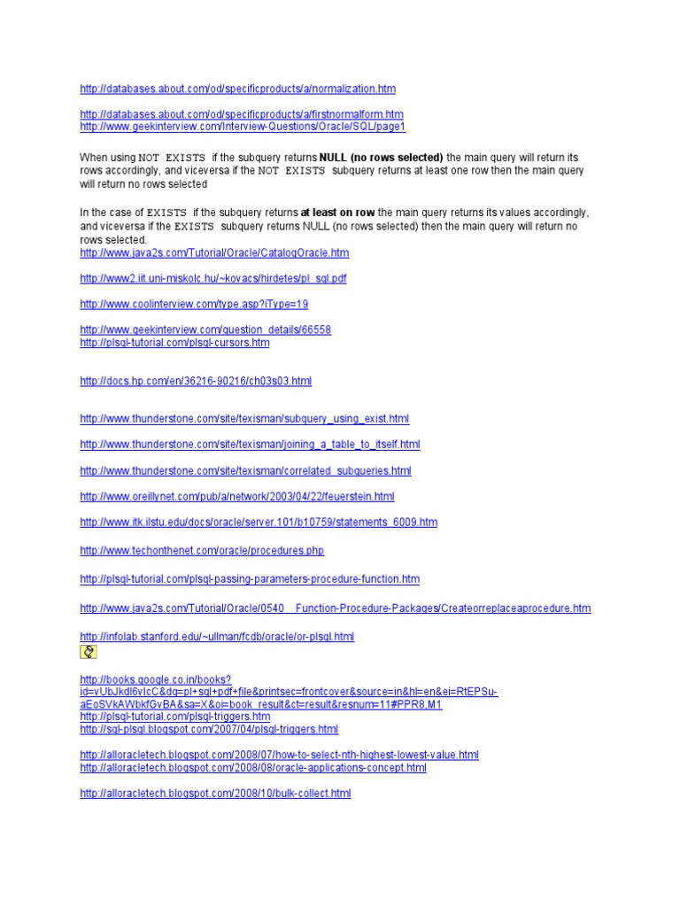 Oracle SQL & PL/SQL Resources Guide | PDF | Databases | Data
