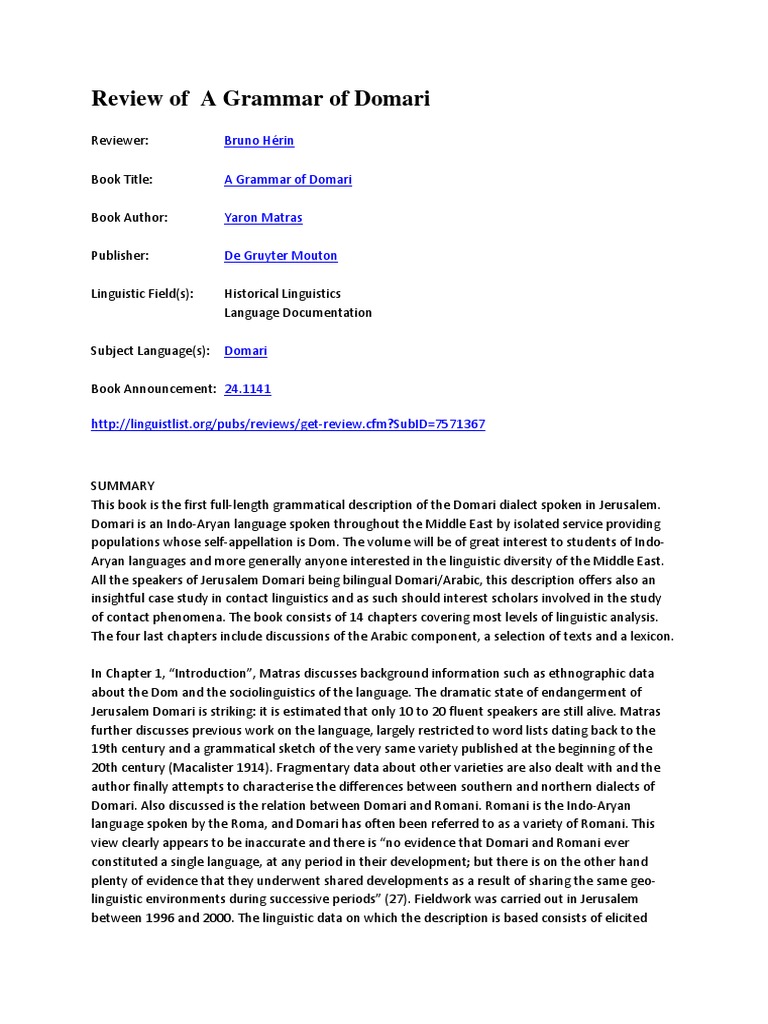 Grammar of Jerusalem Domari Language | PDF | Grammatical Gender ...