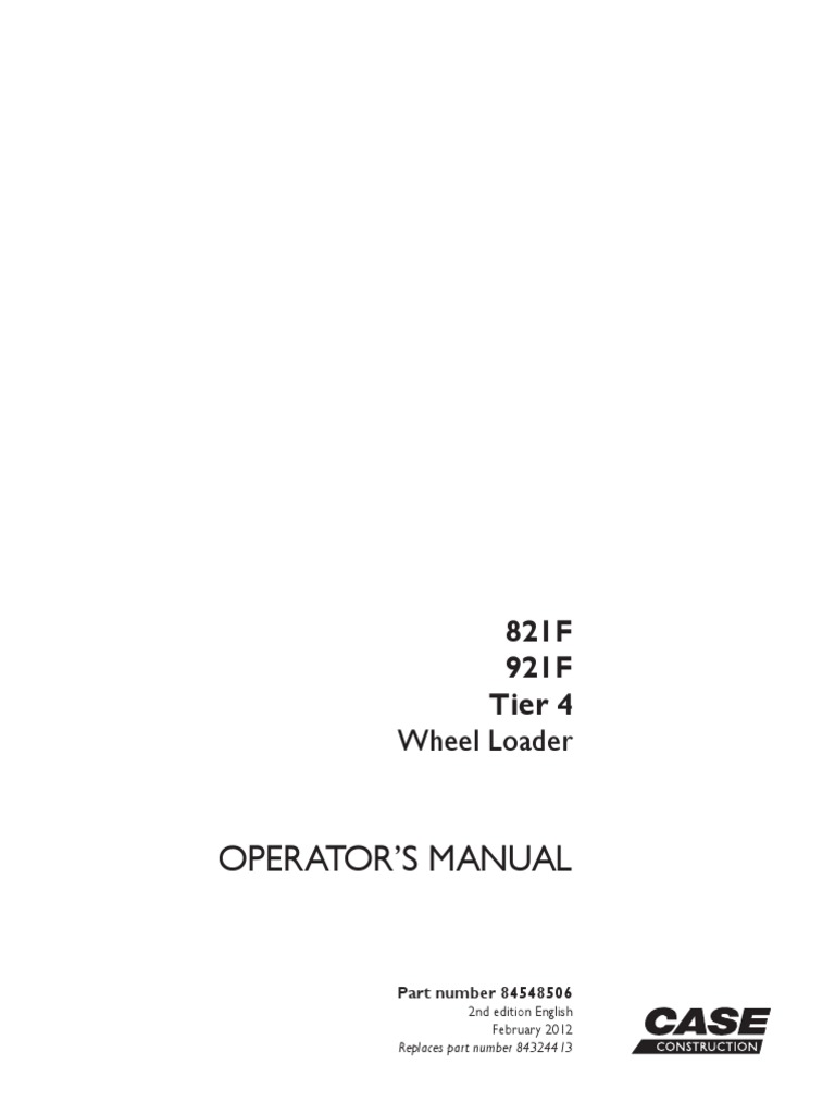 CASE 821F TIER 4 WHEEL LOADER Operator's Manual PDF | PDF