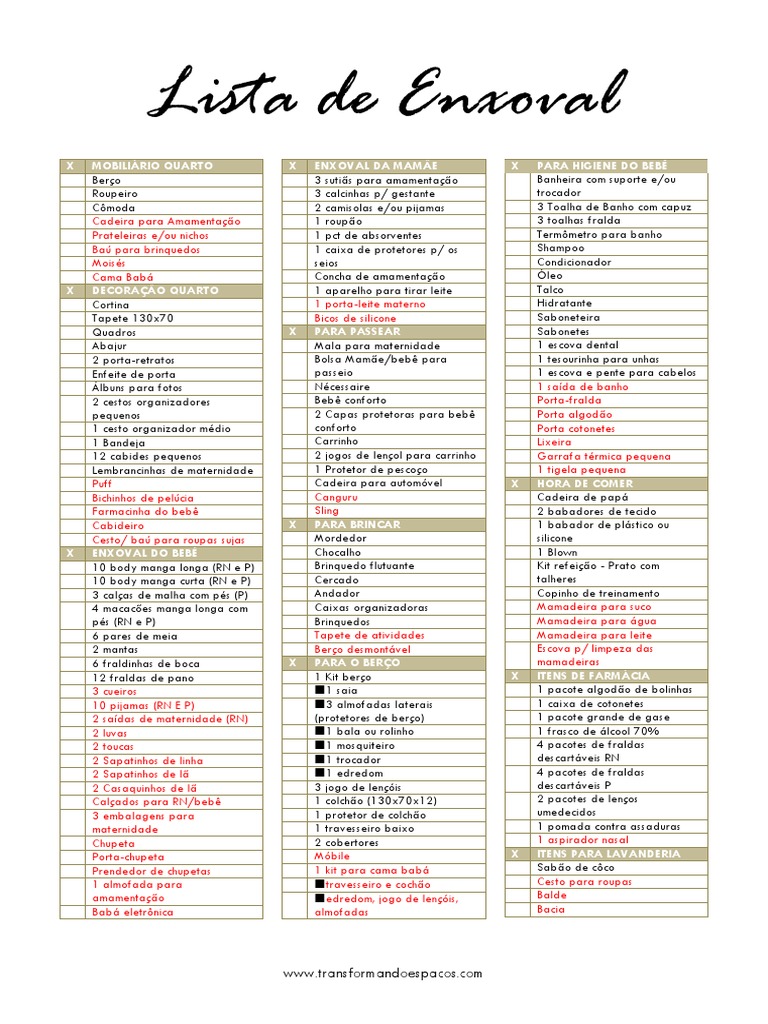 Lista de Enxoval Para Mamãe e Bebê | PDF | Roupas