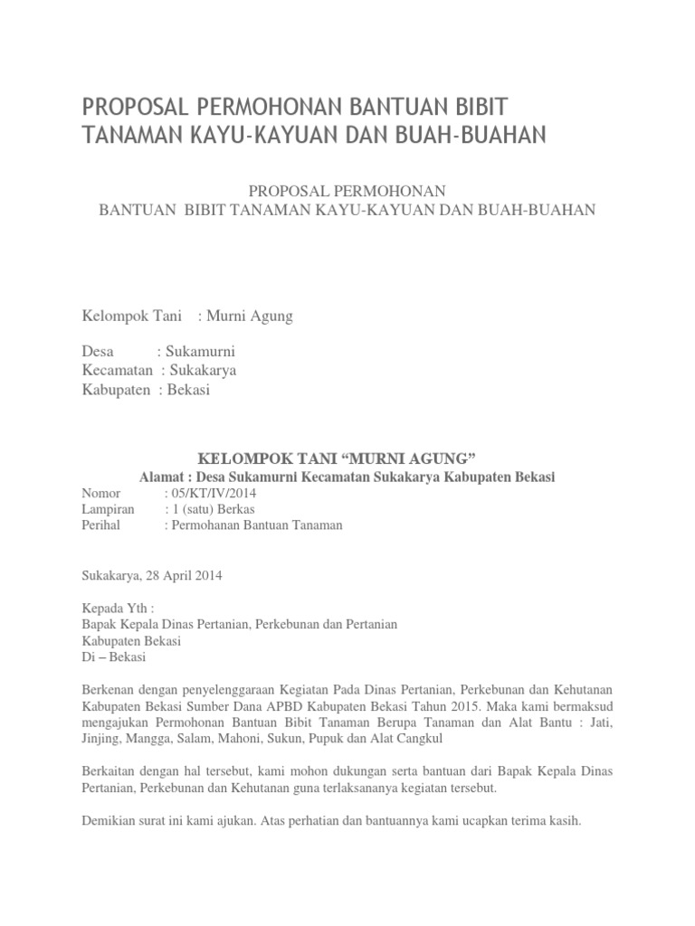 Proposal Permohonan Bantuan Bibit Tanaman Kayu