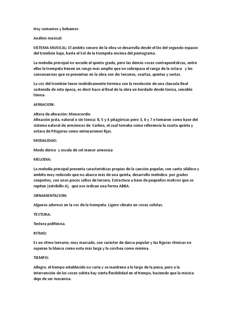 Hoy Comamos Y Bebamos Melodia Ritmo hoy comamos y bebamos melodia ritmo