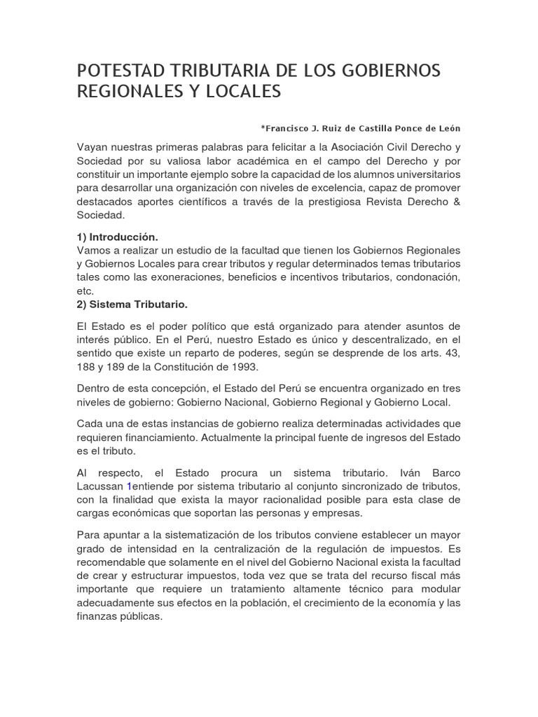 Potestad Tributaria Regional y Local | PDF | Impuestos | Regulación