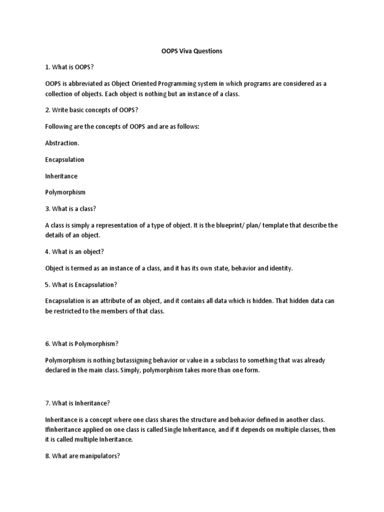 OOPS Viva Questions | PDF | Method (Computer Programming) | Class ...