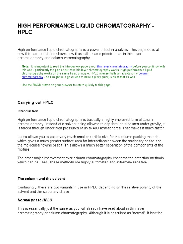 Introduction to High Performance Liquid Chromatography | PDF | High ...