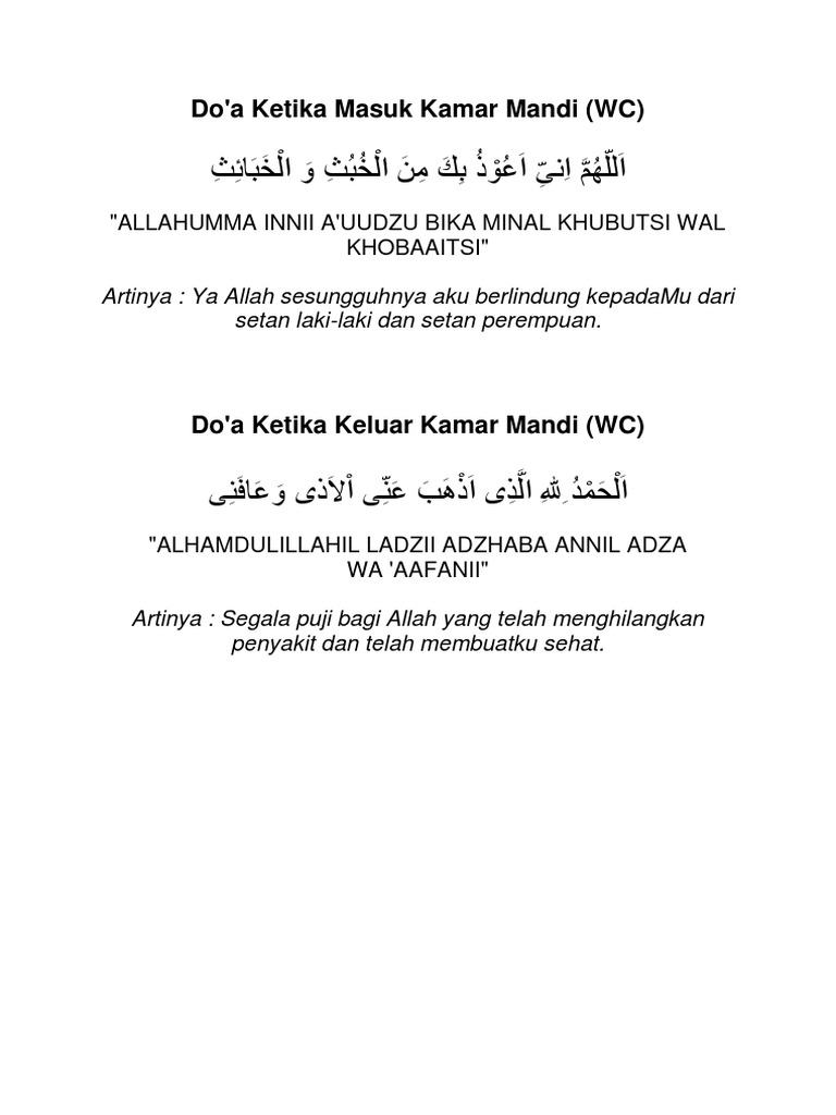 Doa Setelah Keluar Kamar Mandi Dan Artinya - Kumpulan Doa