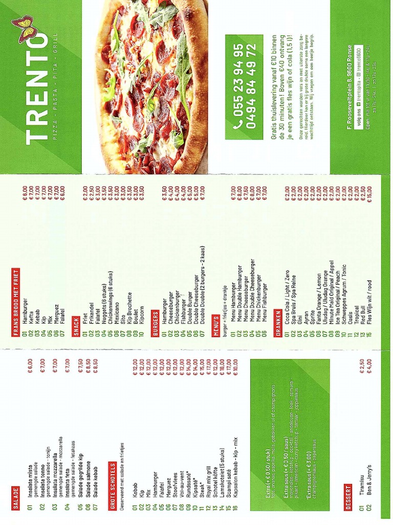 Trento Prijslijst Menu Versie/version 2021