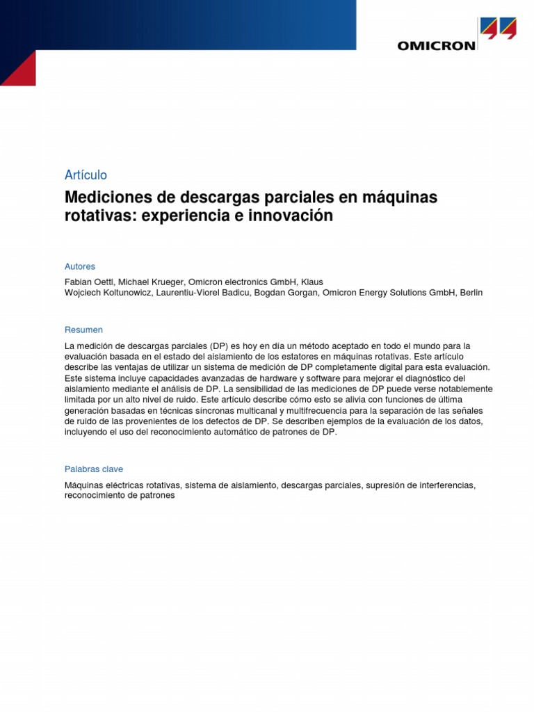 MPD 600 Article Partial Discharge Measurements On Rotating Machines ...