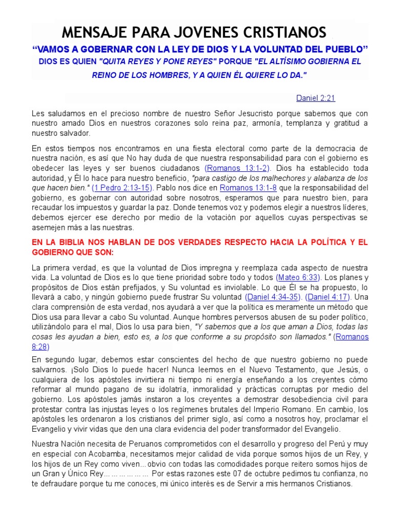 Mensaje de Reflexión para Jóvenes Cristianos | PDF | Dios | Gobierno