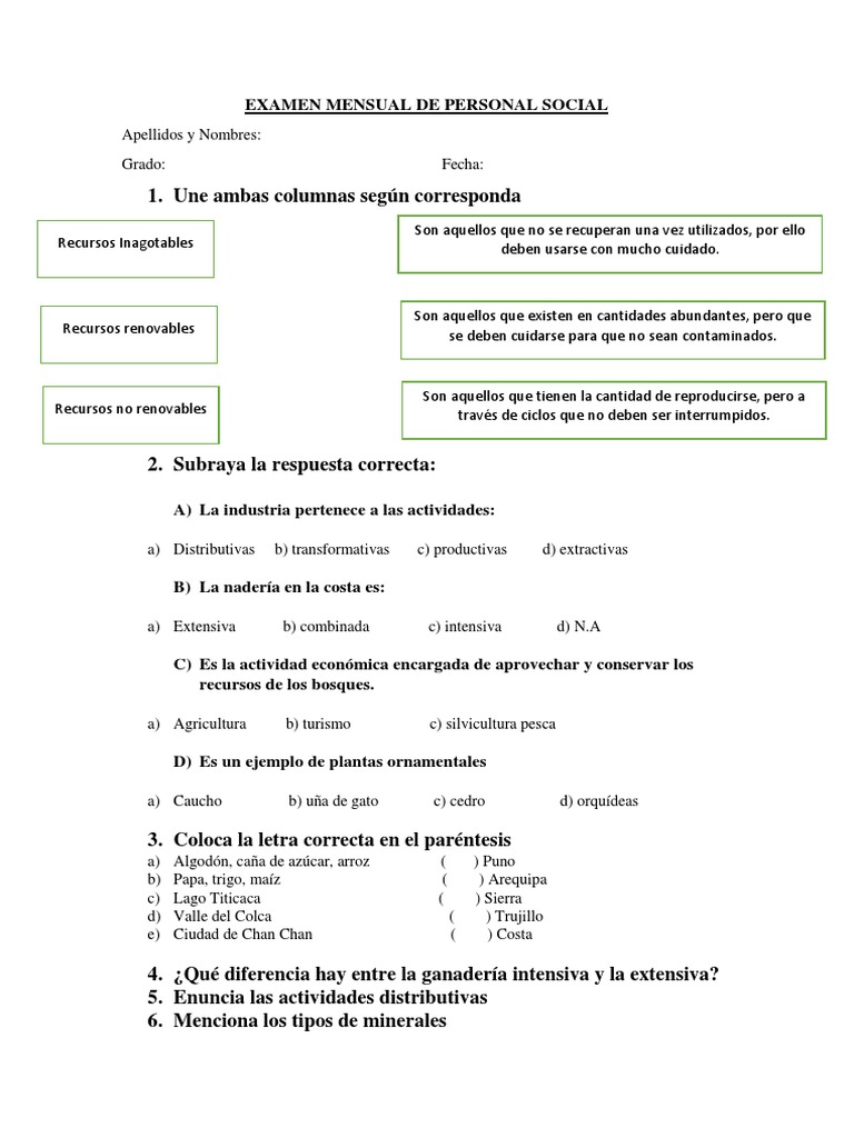 Examen Mensual de Personal Social 6to | PDF | Perú | Minería