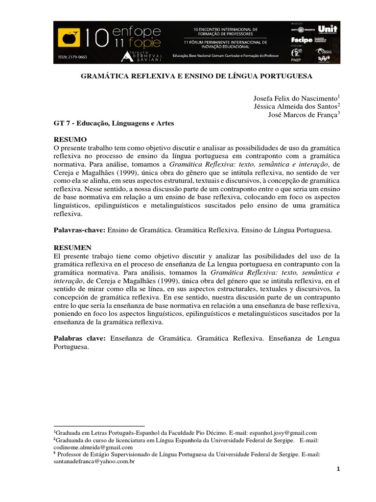 Gramática Reflexiva no Ensino de Português | PDF | Gramática ...